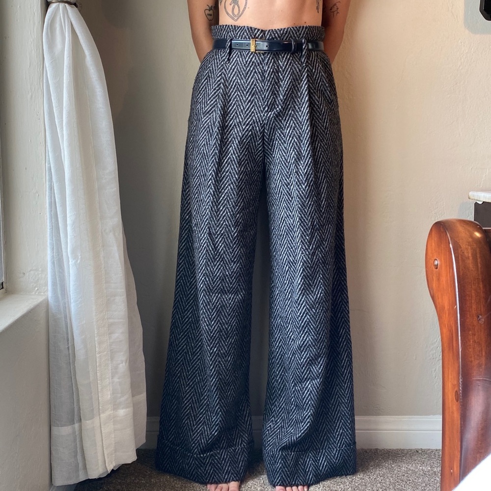 ZARA High-Waisted Pleated Wide-Leg Wool Trousers